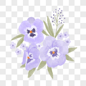三色堇水彩风格花卉蝴蝶花紫色三朵图片