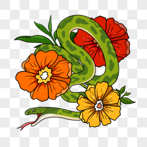 毒蛇绿色花朵插画风格图片