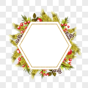 圣诞节一品红花卉水彩六边形边框图片