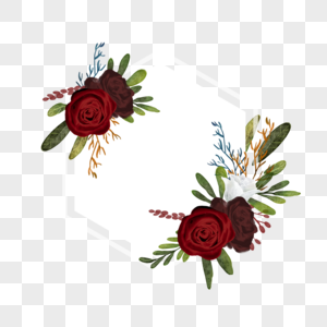 勃艮第玫瑰婚礼水彩六边形边框图片