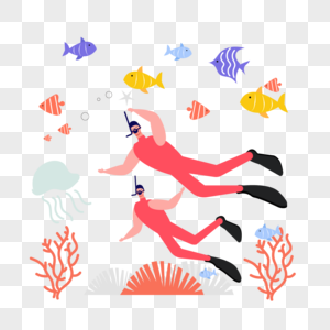 游泳人物水下彩色小鱼高清图片