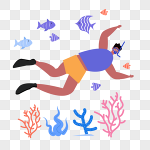 游泳人物彩色卡通水草图片