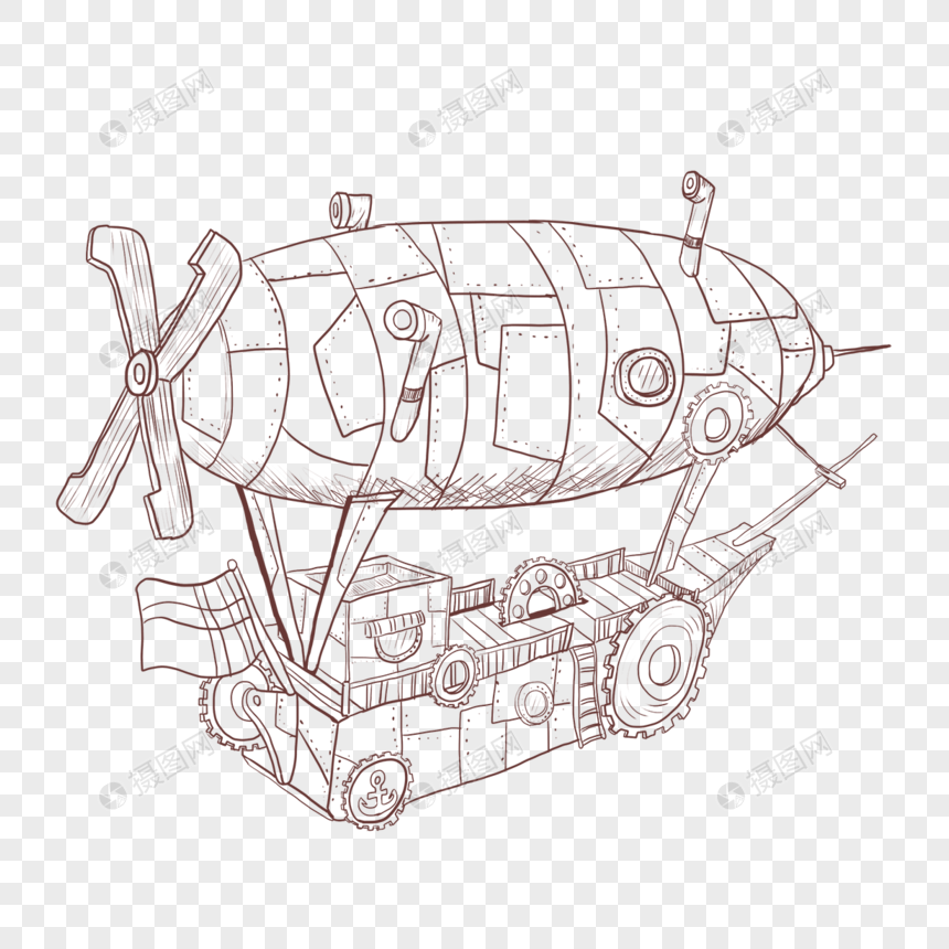 飞艇线稿蒸汽朋克飞行器图片