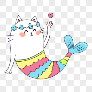 美人鱼猫卡通彩虹动物图片