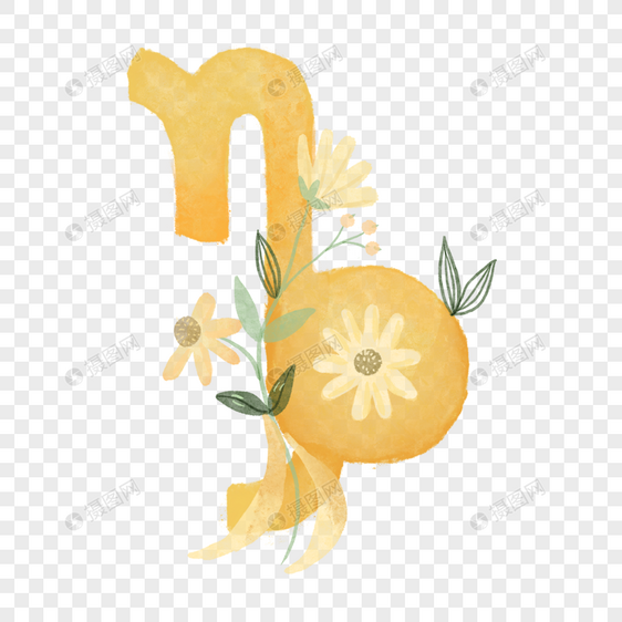 魔蝎座水彩植物花卉星座符号图片