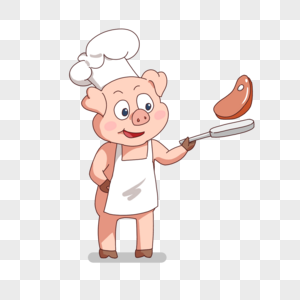 猪厨师平底锅卡通烹饪图片