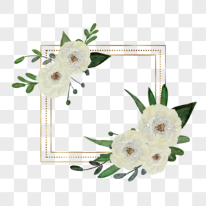 白玫瑰水彩婚礼金色方形边框图片