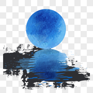 油画月亮创意抽象蓝色图片