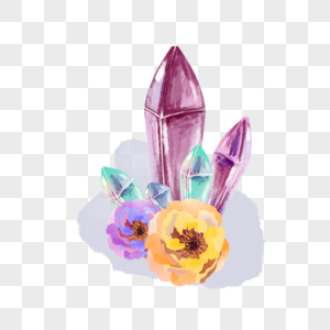 水晶花朵黄色紫色水画图片图片