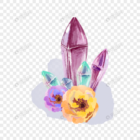 水晶花朵黄色紫色水画图片图片