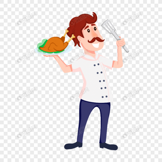 厨师烧鸡铲子白制服棕色图片