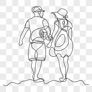情侣背影沙滩漫步线条风格图片
