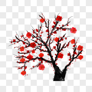 新年红梅树枝水墨风格图片