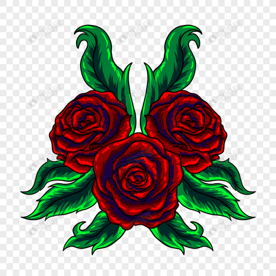 玫瑰花三朵花卉纹身传统风格红色图片