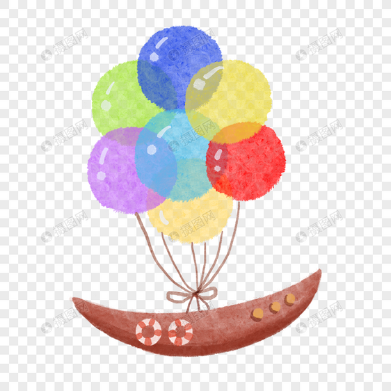 气球抽象船水彩风格图片