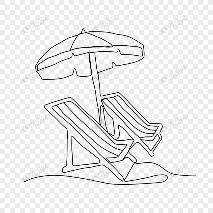 沙滩椅海边抽象线条画图片