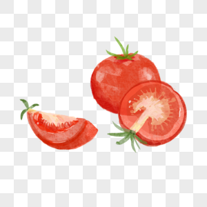 西红柿切开水彩蔬菜水果红色图片