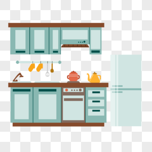 厨房商务扁平风格冰箱插画图片