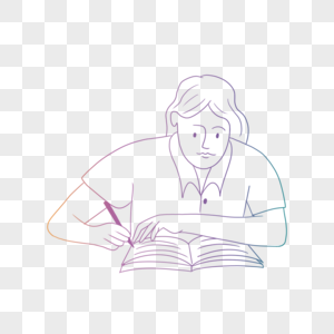 彩色线条画商务合作伏案书写的小女孩图片素材