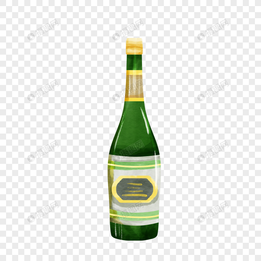 绿色水彩香槟玻璃瓶子图片
