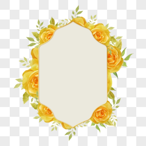 黄玫瑰边框水彩婚礼富贵图片
