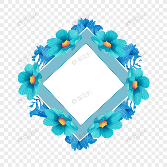 蓝色创意水彩花卉边框图片