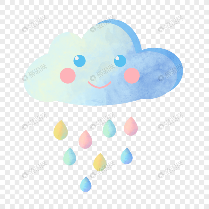 微笑的蓝色云朵彩色水滴图案图片