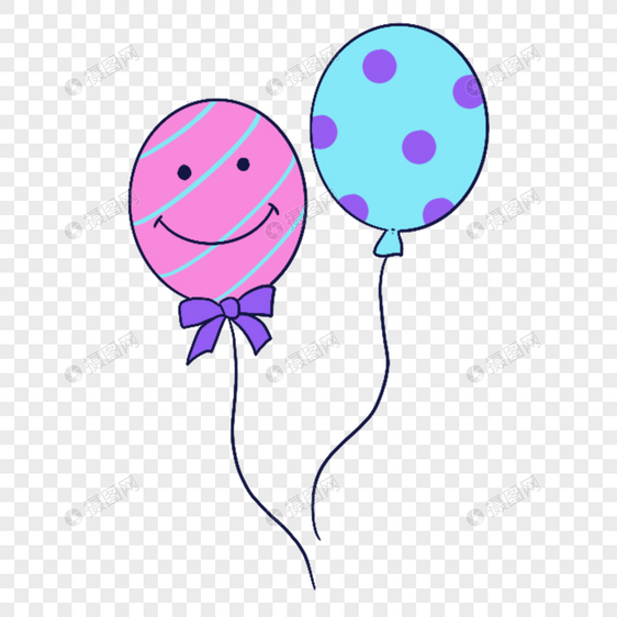 蓝紫色系生日组合笑脸条纹气球图片