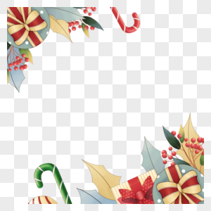 水彩圣诞装饰礼物叶子植物花卉边框图片
