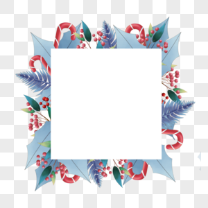 水彩圣诞植物花卉方形边框图片