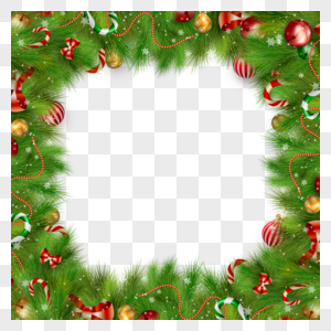 彩色铃铛装饰圣诞冬青边框图片