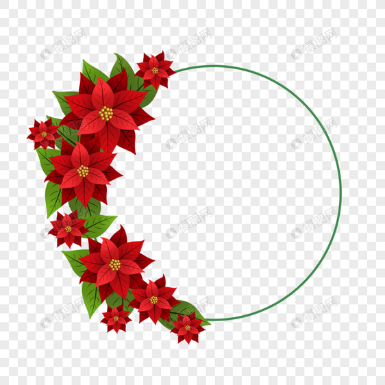圣诞一品红花圆形边框图片