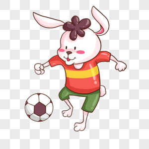 卡通兔子动物踢足球运动形象图片