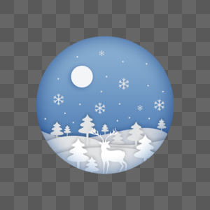 球形圣诞松树麋鹿冬季剪纸图片