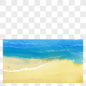 金色沙滩海水海浪水彩边框图片