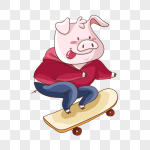 可爱卡通粉红猪滑板运动图片