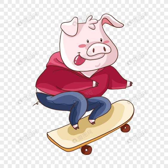 可爱卡通粉红猪滑板运动图片