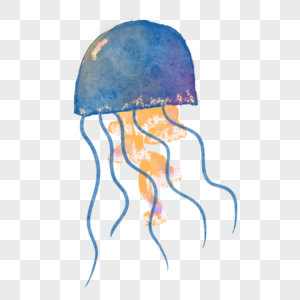 水彩海洋生物蓝色水母图片