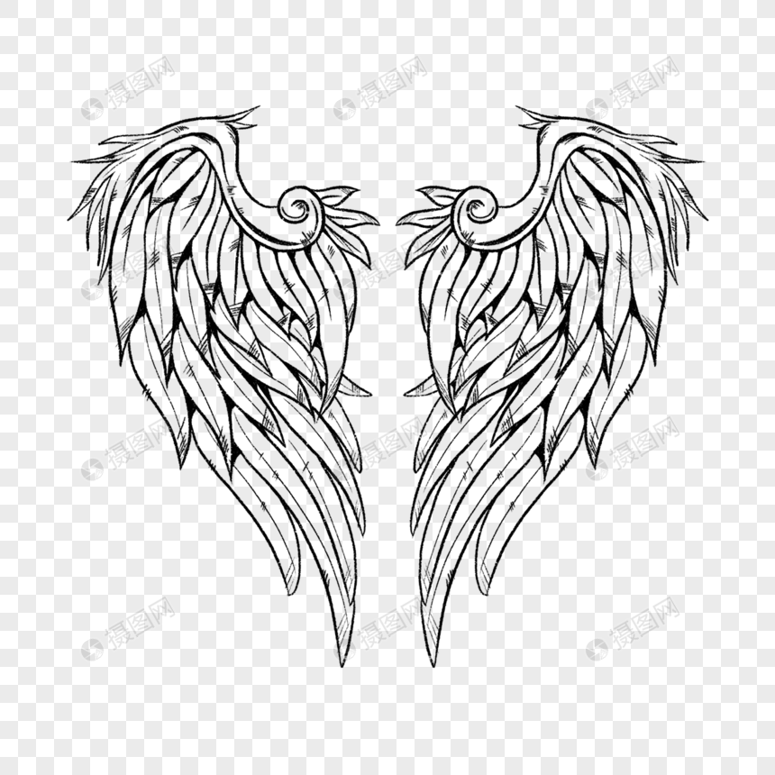 黑白翅膀素描线稿