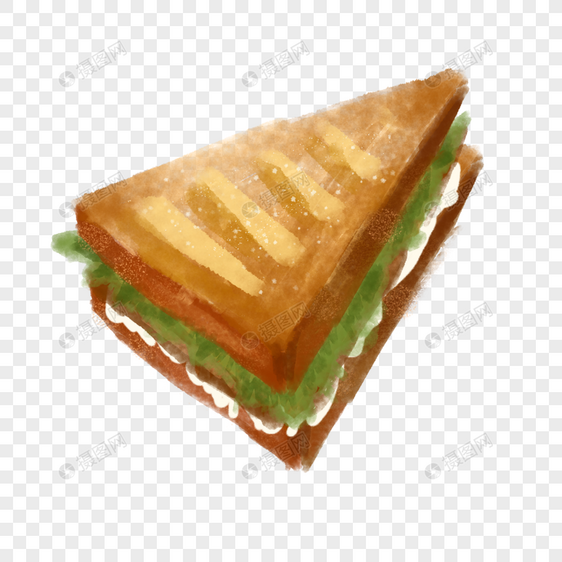水彩碳烤三明治图片