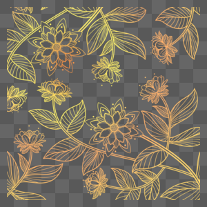 金色线稿花卉植物图片
