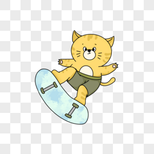可爱猫咪和滑板卡通形象图片
