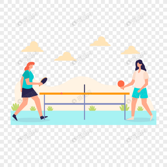 乒乓球运动插画两个打乒乓球的女人图片