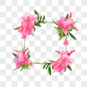 水彩粉色杜鹃花卉线条边框图片