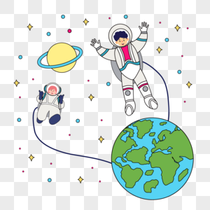 地球宇宙航天人物插画图片