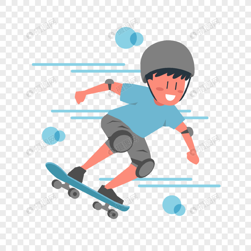 街头滑板运动人物插画玩滑板戴安全帽的男孩图片