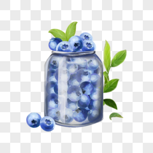 一罐蓝莓水彩水果食物图片