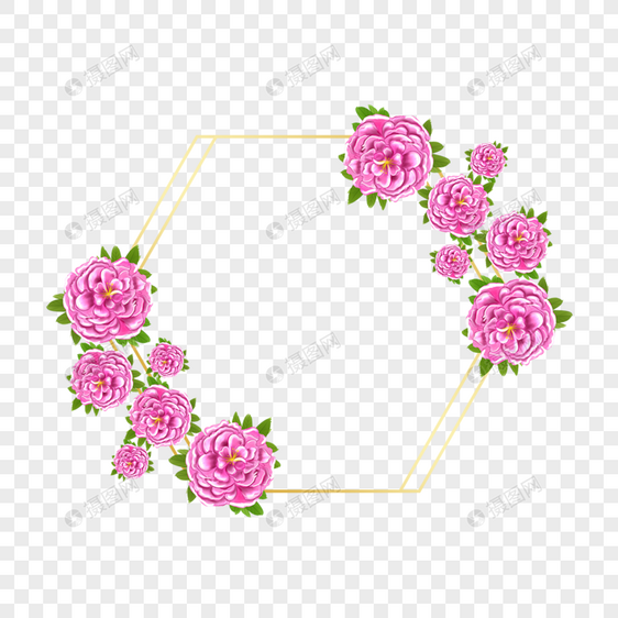 水彩粉色牡丹花卉边框图片