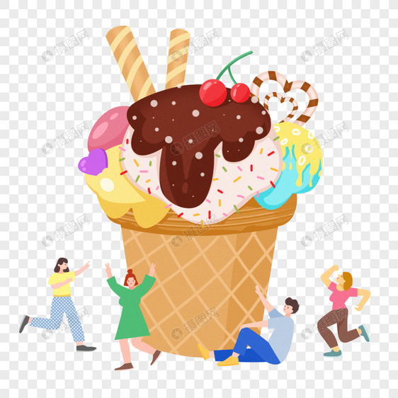 巨型冰淇淋和人插画图片