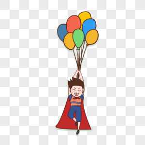 气球带着飞起来的卡通男孩高清图片